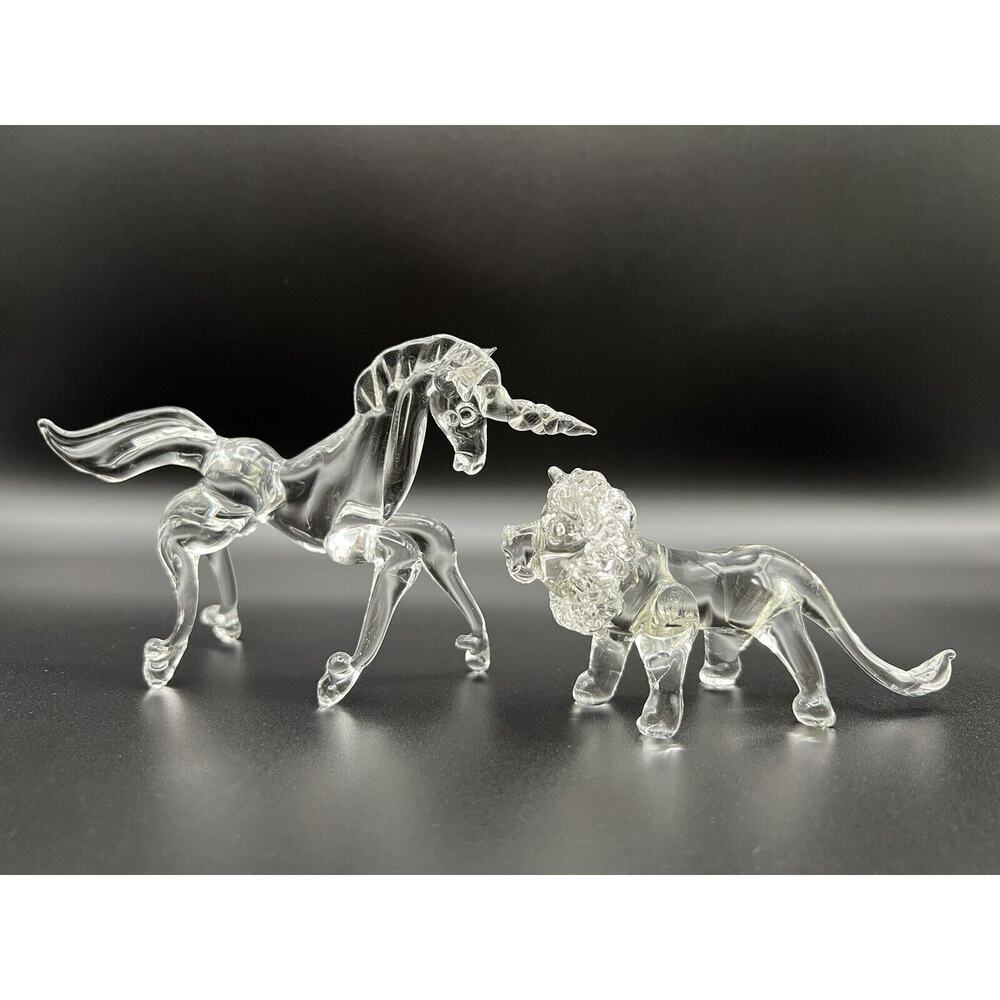 Hand Blown Art Glass 2.5” Lion & 4” Unicorn Figurine